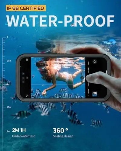 Lanhiem Magnetic iPhone 15 Pro Max uchun g'ilof, IP68 suv o'tkazmaydigan chang o'tkazmaydigan g'ilof, [Magsafe bilan mos keladi] [O'rnatilgan ekran himoyachisi] To'liq korpusli og'ir yuk ko'taruvchi telefon qopqog'i 6,7 dyuym, qora/shaffof - LANHIEM (1)