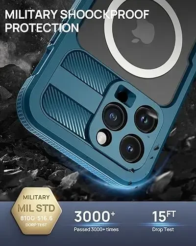 Lanhiem Magnetic for iPhone 15 Pro Max Case, IP68 Waterproof Dustproof Case, [Compatible with Magsafe] [Built-in Screen Protector] Full Body Heavy Duty Rugged Phone Cover 6.7 inch, Blue/Clear - 4