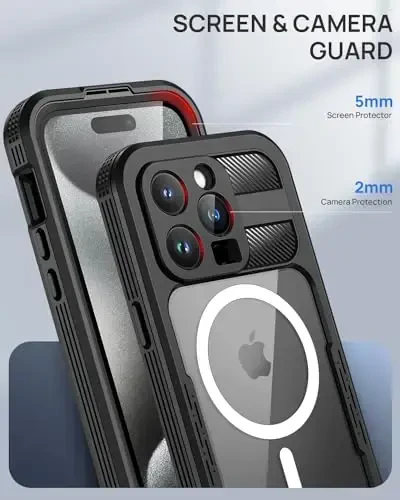 Lanhiem Magnetic for iPhone 15 Pro Max suv o'tkazmaydigan g'ilofi, o'rnatilgan maxfiylik ekran himoyachisi, MagSafe bilan mos, iPhone 15 Pro Max 6.7