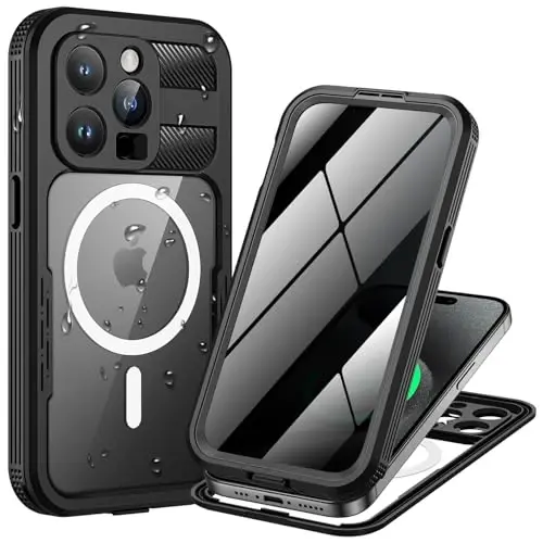 Lanhiem Magnetic for iPhone 15 Pro Max suv o'tkazmaydigan g'ilofi, o'rnatilgan maxfiylik ekran himoyachisi, MagSafe bilan mos, iPhone 15 Pro Max 6.7