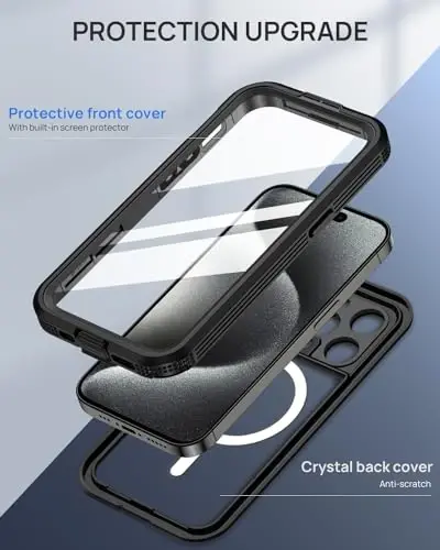 Lanhiem Magnetic for iPhone 15 Pro Max suv o'tkazmaydigan g'ilofi, o'rnatilgan maxfiylik ekran himoyachisi, MagSafe bilan mos, iPhone 15 Pro Max 6.7