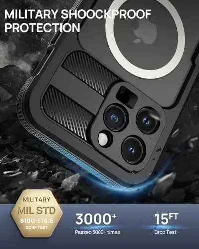 Lanhiem Magnetic for iPhone 15 Pro Max Waterproof Case, Built-in Privacy Screen Protector, Compatible with MagSafe, Anti-Spy Full Body Phone Case for iPhone 15 Pro Max 6.7
