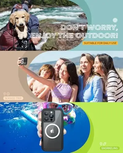 Lanhiem Magnetic for iPhone 15 Pro Max Waterproof Case, Dustproof Case Built-in Screen Protector & Camera Protection, Full Body Heavy Duty MagSafe Clear Phone Cover for 15 Pro Max (Black) - 6
