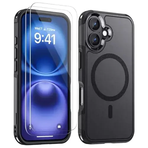 Lanhiem Magnetic for iPhone 16 Case, [2 Pack Tempered Glass Screen Protector][Compatible with MagSafe][10 FT Military Grade Shockproof] Heavy Duty Tough Rugged Phone Cover for iPhone 16 (6.1