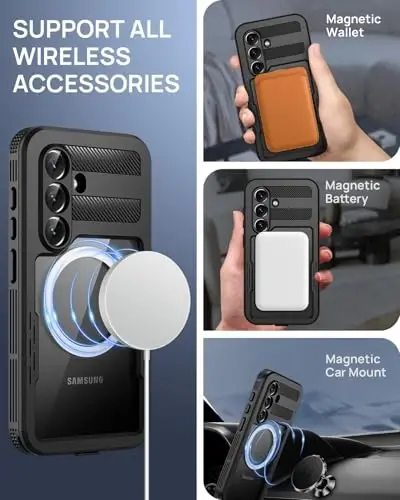 Lanhiem Magnetic for iPhone 16 Case, [2 Pack Tempered Glass Screen Protector][Compatible with MagSafe][10 FT Military Grade Shockproof] Heavy Duty Tough Rugged Phone Cover for iPhone 16 (6.1
