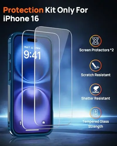 Lanhiem Magnetic for iPhone 16 Case, [2 Pack Tempered Glass Screen Protector][Compatible with MagSafe][10 FT Military Grade Shockproof] Heavy Duty Tough Rugged Phone Cover for iPhone 16 (6.1