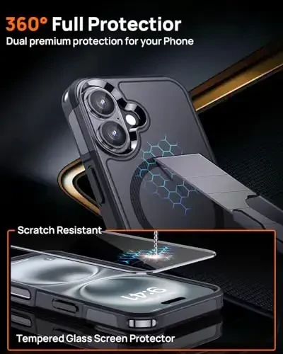 Lanhiem Magnetic for iPhone 16 Plus Case, [2 Pack Tempered Glass Screen Protector][Compatible with MagSafe][10 FT Military Shockproof] Heavy Duty Tough Rugged Cover for iPhone 16 Plus (6.7