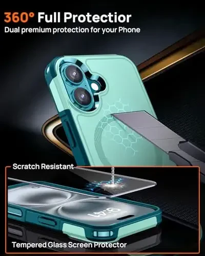 Lanhiem Magnetic for iPhone 16 Plus Case, [2 Pack Tempered Glass Screen Protector][Compatible with MagSafe][10 FT Military Shockproof] Heavy Duty Tough Rugged Cover for iPhone 16 Plus (6.7