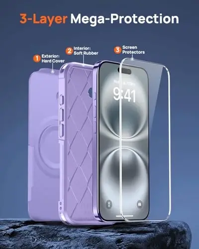 Lanhiem Magnetic for iPhone 16 Plus Case, [2 Pack Tempered Glass Screen Protector][Compatible with MagSafe][10 FT Military Shockproof] Heavy Duty Tough Rugged Cover for iPhone 16 Plus (6.7