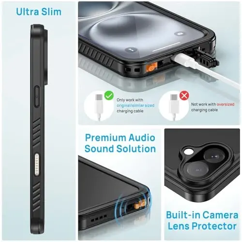 Lanhiem Magnetic for iPhone 16 Plus Case, IP68 Waterproof Dustproof, [Compatible with MagSafe] Built in Screen Protector, Full Body Heavy Duty Protective Phone Case for iPhone 16 Plus - 6.7” (Black) - 5
