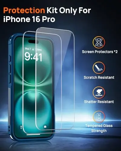 Lanhiem Magnetic for iPhone 16 Pro Case, [2 Pack Tempered Glass Screen Protector][Compatible with MagSafe][Military Grade Shockproof] Heavy Duty Tough Rugged Cover for iPhone 16 Pro (6.3