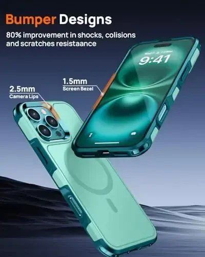 Lanhiem Magnetic for iPhone 16 Pro Case, [2 Pack Tempered Glass Screen Protector][Compatible with MagSafe][Military Grade Shockproof] Heavy Duty Tough Rugged Cover for iPhone 16 Pro (6.3