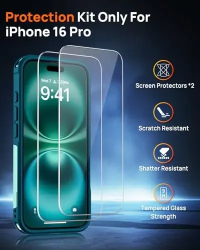 Lanhiem Magnetic for iPhone 16 Pro Case, [2 Pack Tempered Glass Screen Protector][Compatible with MagSafe][Military Grade Shockproof] Heavy Duty Tough Rugged Cover for iPhone 16 Pro (6.3
