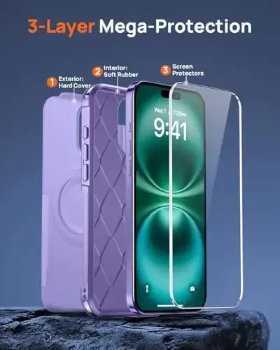 Lanhiem Magnetic for iPhone 16 Pro Case, [2 Pack Tempered Glass Screen Protector][Compatible with MagSafe][Military Grade Shockproof] Heavy Duty Tough Rugged Cover for iPhone 16 Pro (6.3