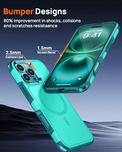 Lanhiem Magnetic for iPhone 16 Pro Case, [2 Pack Tempered Glass Screen Protector][Compatible with MagSafe][Military Grade Shockproof] Heavy Duty Tough Rugged Cover for iPhone 16 Pro (6.3