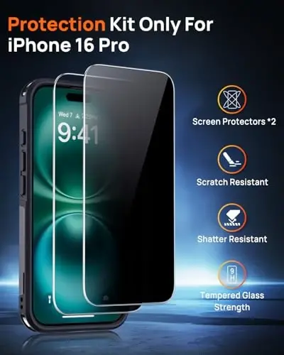 Lanhiem Magnetic for iPhone 16 Pro Case, with [2 Pcs Privacy Screen Protector] [Compatible with MagSafe] Shockproof Heavy Duty Military Grade Protective Phone Case Cover for iPhone 16 Pro (Black) - 2