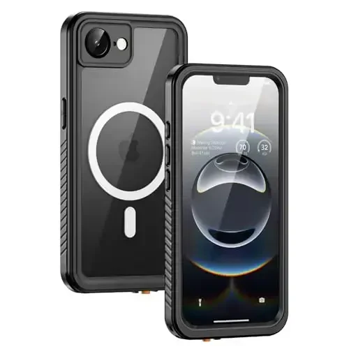 Lanhiem Magnetic for iPhone 16e Case, IP68 Waterproof Dustproof Shockproof Cases with Screen Protector, 360 Full Body Protective Heavy Duty Rugged Phone Cover for iPhone 16e (Black-Magnetic) - LANHIEM