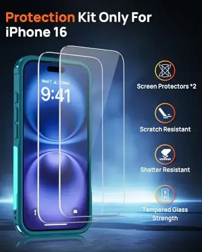 Lanhiem Magnetic iPhone 16 Case uchun, [2 ta закалённое стекло ekran himoyachisi] [MagSafe bilan mos] [10 FT harbiy darajadagi zarba o'tkazmaydigan] iPhone 16 uchun og'ir vaznli telefon qopqog'i (6.1