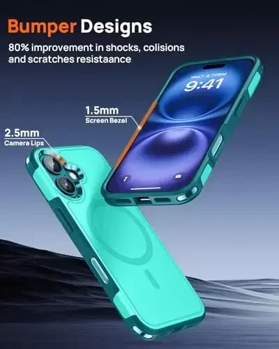 Lanhiem Magnetic iPhone 16 Case uchun, [2 ta закалённое стекло ekran himoyachisi] [MagSafe bilan mos] [10 FT harbiy darajadagi zarba o'tkazmaydigan] iPhone 16 uchun og'ir vaznli telefon qopqog'i (6.1