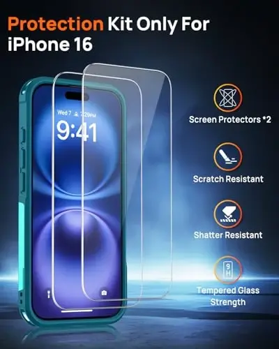 Lanhiem Magnetic iPhone 16 Case uchun, [2 ta закалённое стекло ekran himoyachisi] [MagSafe bilan mos] [10 FT harbiy darajadagi zarba o'tkazmaydigan] iPhone 16 uchun og'ir vaznli telefon qopqog'i (6.1