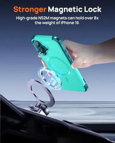 Lanhiem Magnetic iPhone 16 Case uchun, [2 ta закалённое стекло ekran himoyachisi] [MagSafe bilan mos] [10 FT harbiy darajadagi zarba o'tkazmaydigan] iPhone 16 uchun og'ir vaznli telefon qopqog'i (6.1