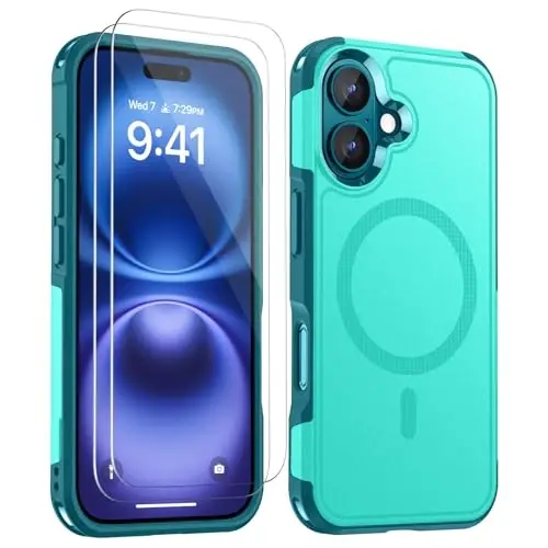 Lanhiem Magnetic iPhone 16 Case uchun, [2 ta закалённое стекло ekran himoyachisi] [MagSafe bilan mos] [10 FT harbiy darajadagi zarba o'tkazmaydigan] iPhone 16 uchun og'ir vaznli telefon qopqog'i (6.1