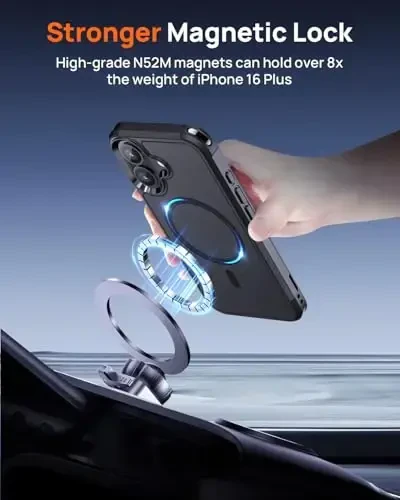 Lanhiem Magnetic iPhone 16 Plus uchun gʻilof, [2 ta закалённое стекло экран ҳимоячиси] [MagSafe bilan mos] [10 FT Harbiy zarba oʻtkazmaydigan] iPhone 16 Plus (6.7