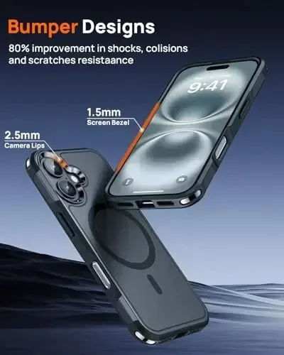 Lanhiem Magnetic iPhone 16 Plus uchun gʻilof, [2 ta закалённое стекло экран ҳимоячиси] [MagSafe bilan mos] [10 FT Harbiy zarba oʻtkazmaydigan] iPhone 16 Plus (6.7