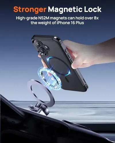 Lanhiem Magnetic iPhone 16 Plus uchun gʻilof, [2 ta закалённое стекло экран ҳимоячиси] [MagSafe bilan mos] [10 FT Harbiy zarba oʻtkazmaydigan] iPhone 16 Plus (6.7