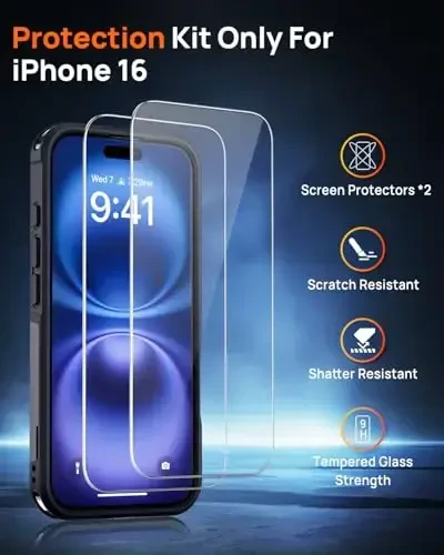 Lanhiem Magnetic iPhone 16 uchun g‘ilof, [2 ta закалённое стекло экран ҳимоячиси] [MagSafe bilan mos] [10 FT harbiy darajadagi zarbga chidamli] iPhone 16 uchun og‘ir yukga bardoshli mustahkam telefon qopqog‘i (6.1