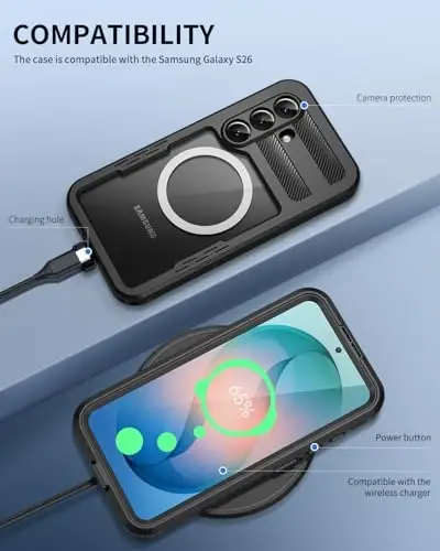 Lanhiem Magnetic iPhone 16 uchun g‘ilof, [2 ta закалённое стекло экран ҳимоячиси] [MagSafe bilan mos] [10 FT harbiy darajadagi zarbga chidamli] iPhone 16 uchun og‘ir yukga bardoshli mustahkam telefon qopqog‘i (6.1