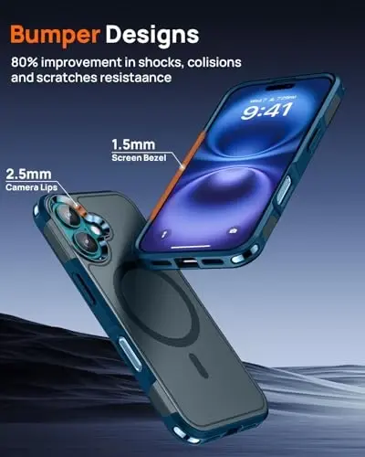 Lanhiem Magnetic iPhone 16 uchun g‘ilof, [2 ta закалённое стекло экран ҳимоячиси] [MagSafe bilan mos] [10 FT harbiy darajadagi zarbga chidamli] iPhone 16 uchun og‘ir yukga bardoshli mustahkam telefon qopqog‘i (6.1