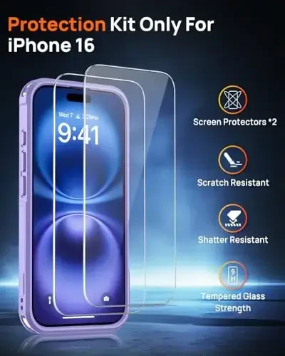 Lanhiem Magnetic iPhone 16 uchun g‘ilof, [2 ta закаленное stikli ekran himoyachisi][MagSafe bilan mos][10 FT harbiy darajadagi zarba o‘tkazmaydigan] iPhone 16 uchun bardoshli telefon qopqog‘i (6.1