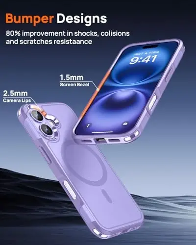 Lanhiem Magnetic iPhone 16 uchun g‘ilof, [2 ta закаленное stikli ekran himoyachisi][MagSafe bilan mos][10 FT harbiy darajadagi zarba o‘tkazmaydigan] iPhone 16 uchun bardoshli telefon qopqog‘i (6.1