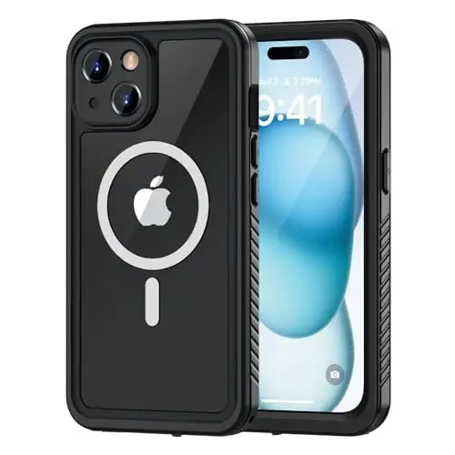 Lanhiem Manyetik iPhone 15 Kılıfı, Su Geçirmez Toz Geçirmez Kapak [Dahili Ekran Koruyucu] [MagSafe ile Uyumlu], iPhone 15-6.1