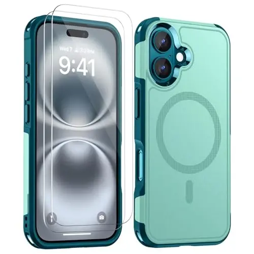 Lanhiem Magnetic for iPhone 16 Plus Case, [2 Pack Tempered Glass Screen Protector][Compatible with MagSafe][10 FT Military Shockproof] Heavy Duty Tough Rugged Cover for iPhone 16 Plus (6.7