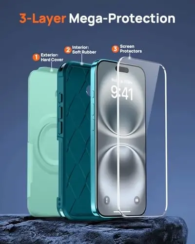 Lanhiem Magnetic for iPhone 16 Plus Case, [2 Pack Tempered Glass Screen Protector][Compatible with MagSafe][10 FT Military Shockproof] Heavy Duty Tough Rugged Cover for iPhone 16 Plus (6.7