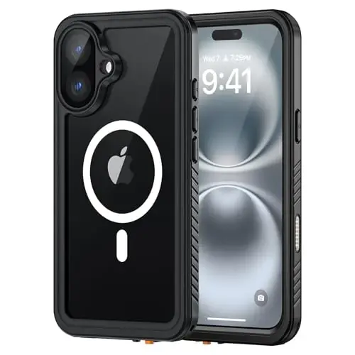 Lanhiem Magnetic for iPhone 16 Plus Case, IP68 Waterproof Dustproof, [Compatible with MagSafe] Built in Screen Protector, Full Body Heavy Duty Protective Phone Case for iPhone 16 Plus - 6.7” (Black) - 1