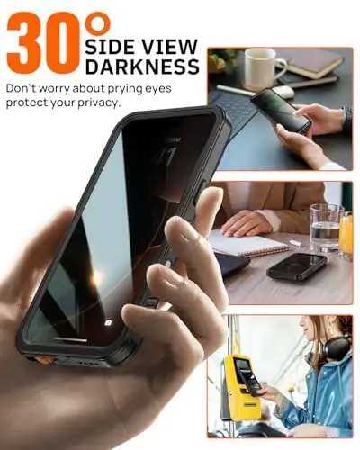 Lanhiem Privacy for iPhone 16 Pro Max Waterproof Case, Dustproof Case with Privacy Screen Protector, Heavy Duty Full Body Anti-Spy Waterproof Phone Cover 6.9