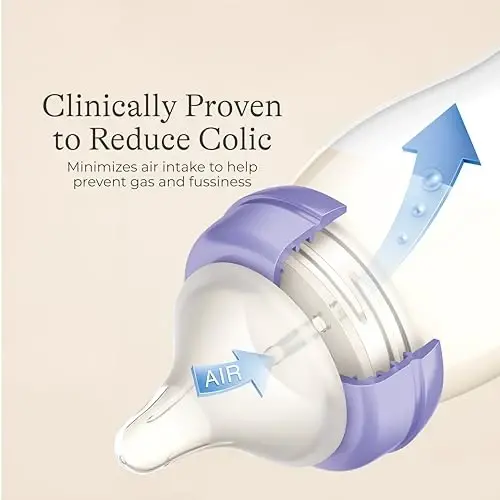 Lansinoh Anti-Colic Baby Bottle for Breastfeeding Babies, 5 Ounces, 1 Count, Includes 1 Slow Flow Nipple, Size S and Stackable Lid - 5