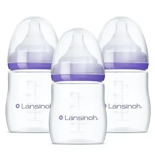 Lansinoh Anti-Colic Baby Bottles for Breastfeeding Babies, 5 Ounces, 3 Count, Includes 3 Slow Flow Nipples, Size S - 1
