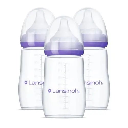 Lansinoh Anti-Colic Baby Bottles for Breastfeeding Babies, 8 Ounces, 3 Count, Includes 3 Medium Flow Nipples, Size M - MODAZONE