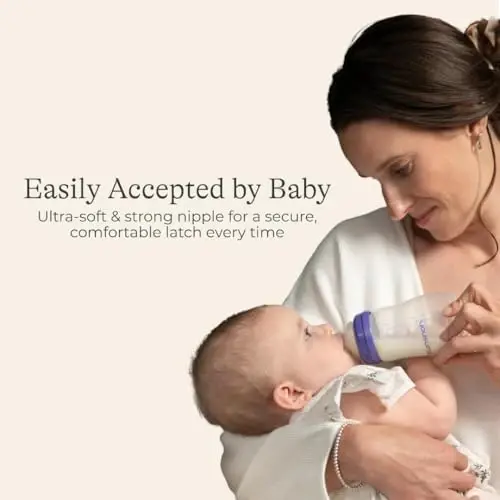 Lansinoh Anti-Colic Baby Bottles for Breastfeeding Babies, 8 Ounces, 3 Count, Includes 3 Medium Flow Nipples, Size M - 2