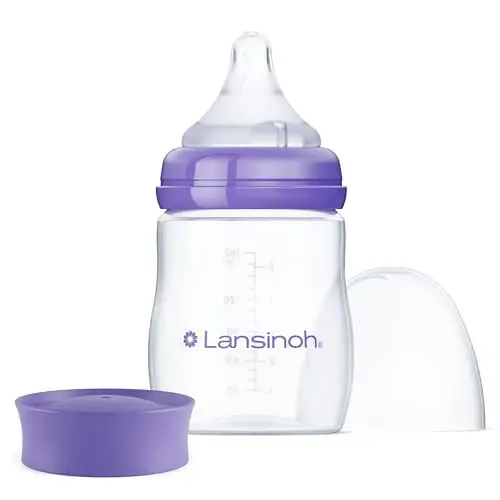 Lansinoh emizikli bolalar uchun Anti-Colic chaqaloqlar shishasi, 5 unsiyalar, 1 dona, 1 dona sekin oqimli so'rg'ich, S o'lchami va yig'ma qopqoqni o'z ichiga oladi 