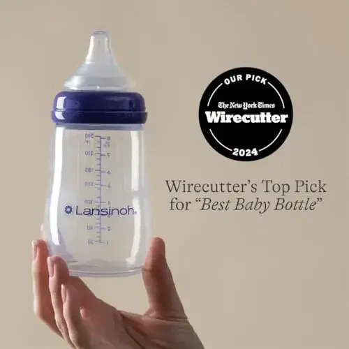 Lansinoh Anti-Colic Baby Bottles for Breastfeeding Babies, 8 Ounces, 3 Count, Includes 3 Medium Flow Nipples, Size M - 4