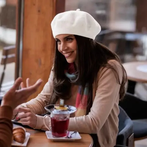 Lanzom jun yünü aralashgan ayollar beret shlyapasi. Fransiz beret kepkasi. Qishki moda. Bir rangli shlyapa ayollar va qizlar uchun. - 5