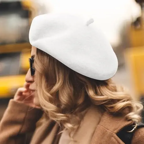 Lanzom jun yünü aralashgan ayollar beret shlyapasi. Fransiz beret kepkasi. Qishki moda. Bir rangli shlyapa ayollar va qizlar uchun. - 6