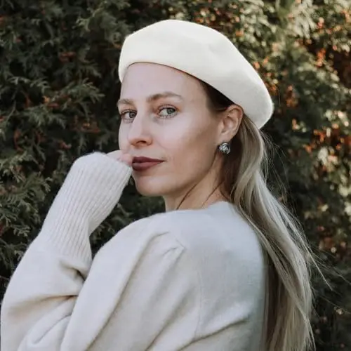 Lanzom jun yünü aralashgan ayollar beret shlyapasi. Fransiz beret kepkasi. Qishki moda. Bir rangli shlyapa ayollar va qizlar uchun. - 7