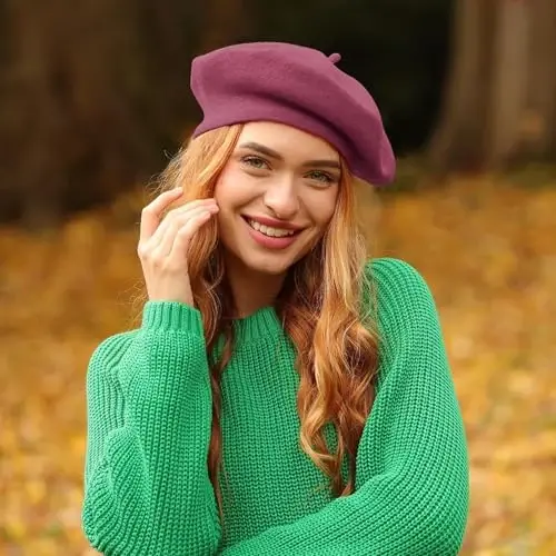 Lanzom Wool Blend Women Beret Hat French Beret Cap Winter Fashion Solid Color Hat for Women Girls Lady - 4