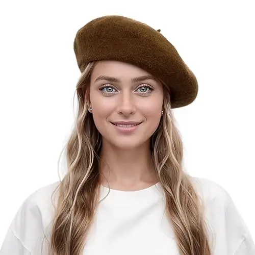 Lanzom Wool Blend Women Beret Hat French Beret Cap Winter Fashion Solid Color Hat for Women Girls Lady - 1